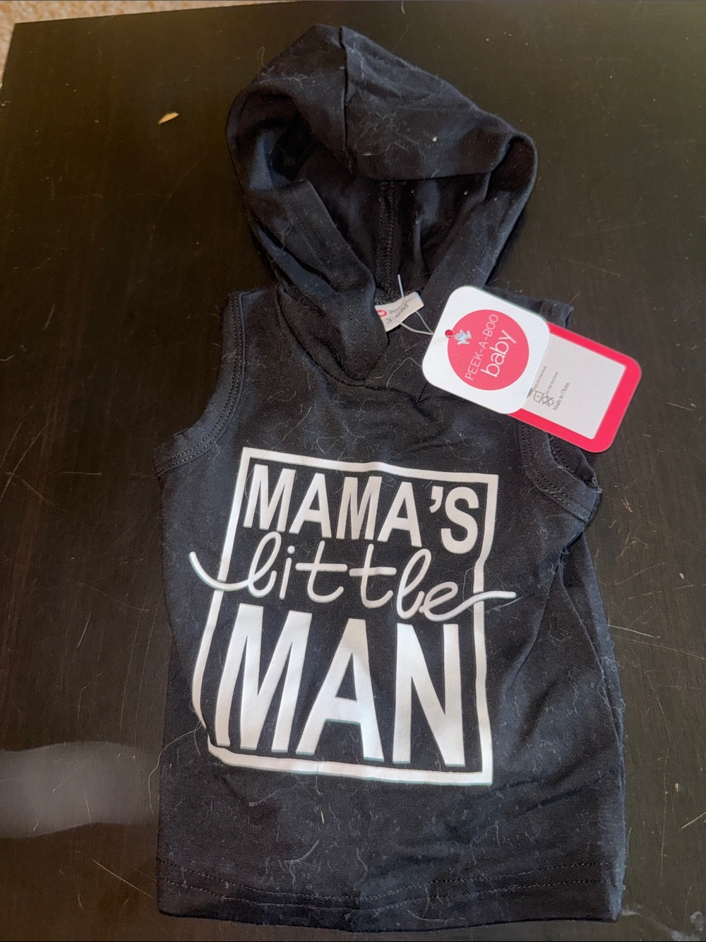 Black Hooded Tank Top - "Mama's Little Man"